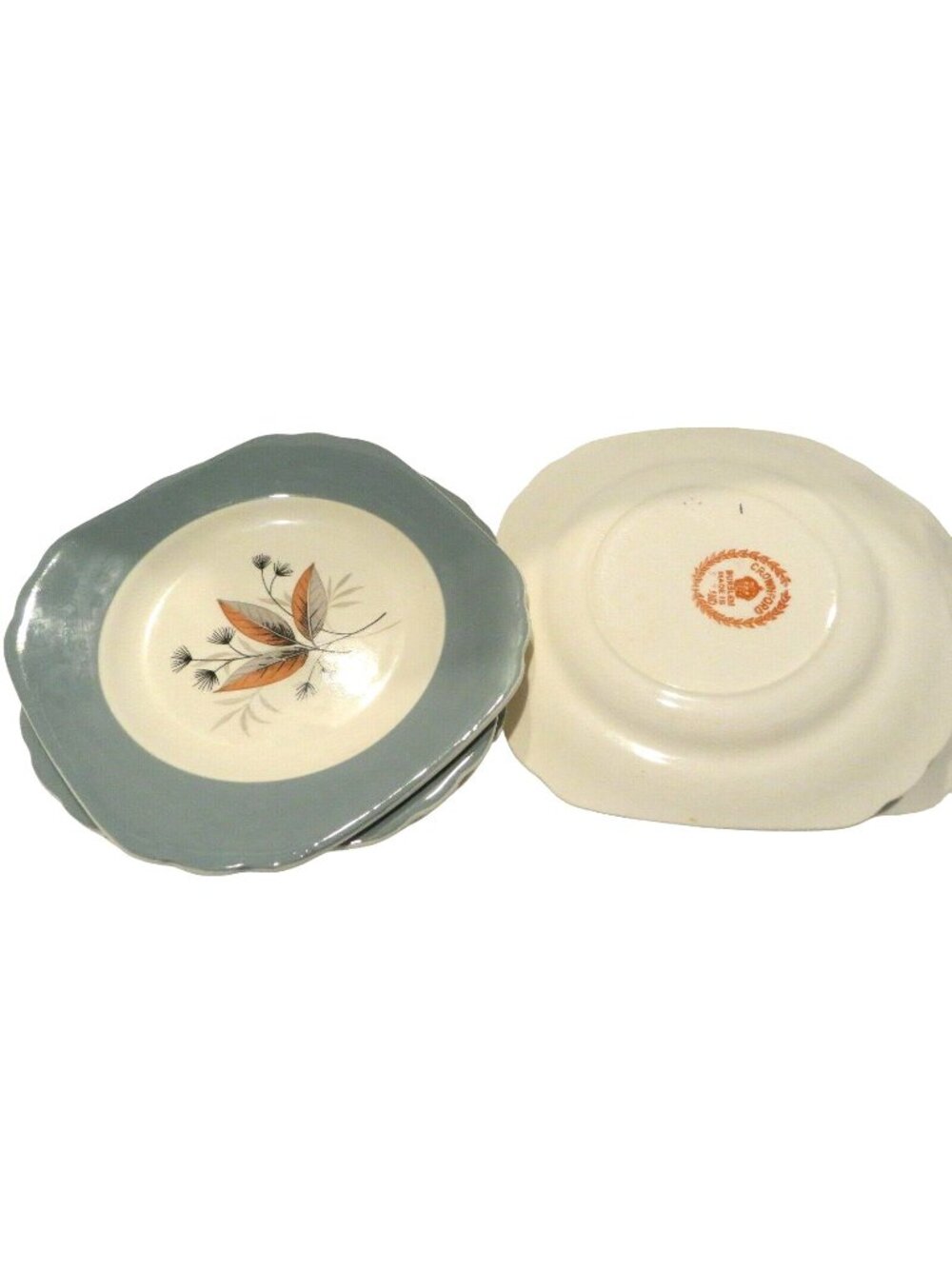 Vintage Art Deco Tea Plates Crownford Burslem Leaf Pattern Set of Six READ BT250